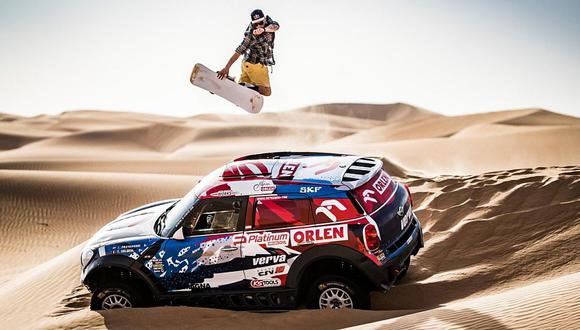 Red Bull junta un auto del Dakar con un snowboarder [VIDEO]