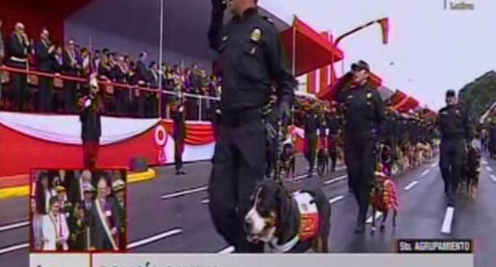 Se trata de la mascota del presidente de la República, Pedro Pablo Kuczynski, que desfiló junto a los efectivos de la Policía Nacional del Perú (PNP).
