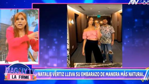 Magaly Medina elogia a Natalie Vértiz: “Está a un mes de dar a luz y no deja de trabajar”. (Foto: captura de video)