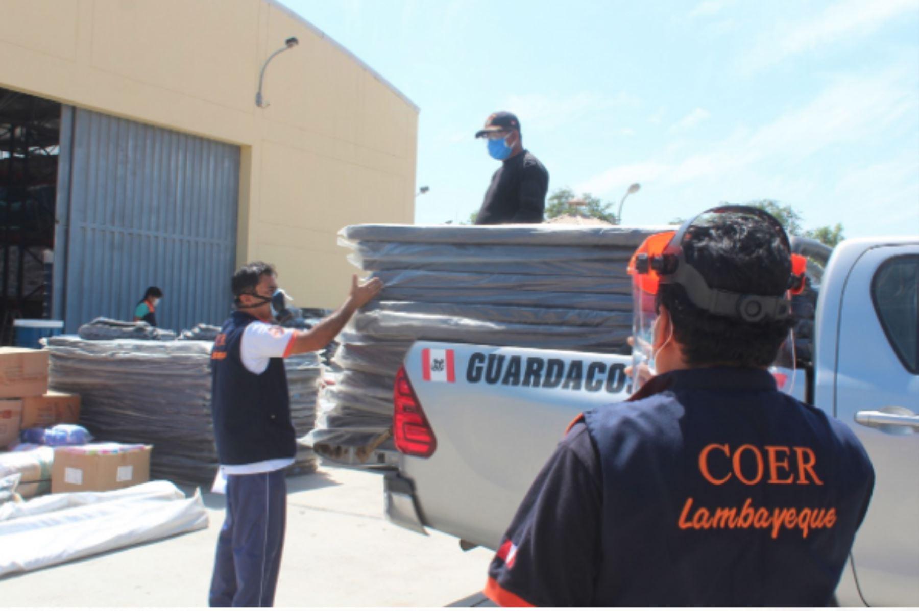 COER Lambayeque reabasteció con ayuda humanitaria a tres distritos para reforzar atención de pacientes COVID-19. (Foto: Andina)