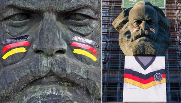 Estatua de Marx vestida de hincha generó polémica en Alemania