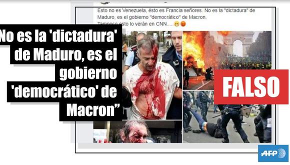 Fotos de chalecos amarillos, sacadas de contexto para criticar la "dictadura" de Macron. (AFP).