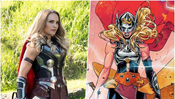 Natalie Portman como Jane Foster / 'la poderosa Thor' junto a su versión en los cómics. (Foto: Marvel Comics)