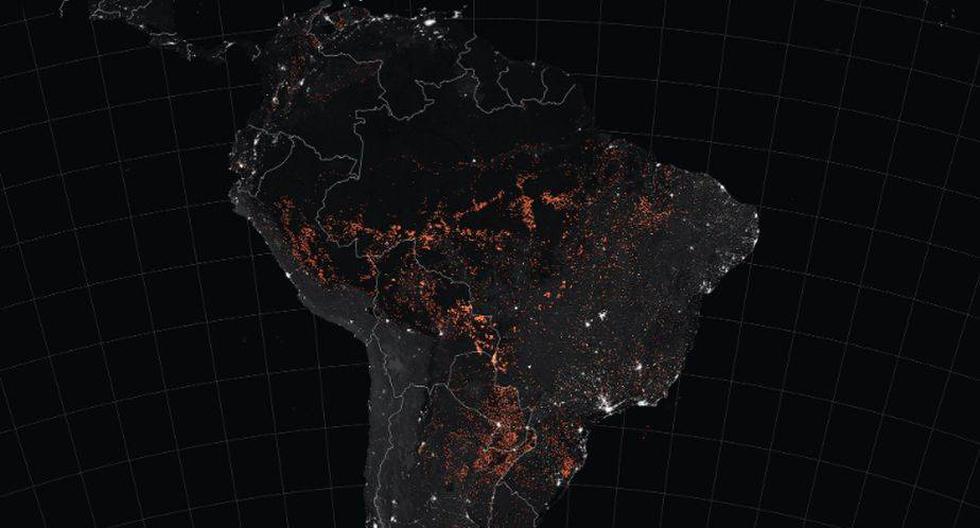 Los satélites de la agencia estadounidense rastrearon activamente incendios en toda América del Sur y capturaron imágenes del humo. (Foto: NASA)