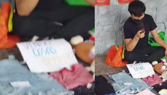 Colombia: joven monta un pequeño mercado para vender cosas de su ex en plena calle y es viral en las redes. (Captura)