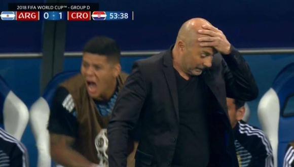 Argentina vs. Croacia: Sampaoli y su reacción ante el error de Caballero en Rusia 2018. (Foto: Captura de video)