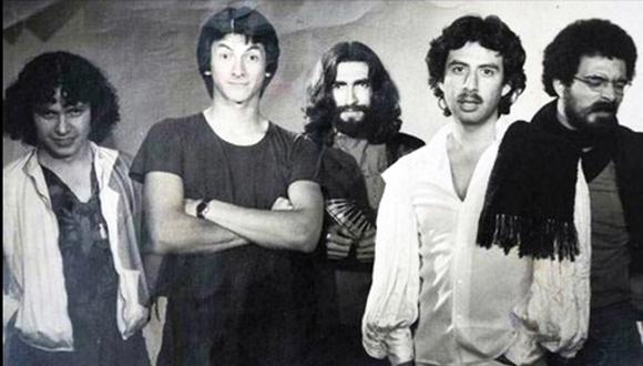 1980: integrantes de Frágil durante la grabación del primer disco: Luis Valderrama, Arturo Creamer, Octavio Castillo, César Bustamante y Andrés Dulude.