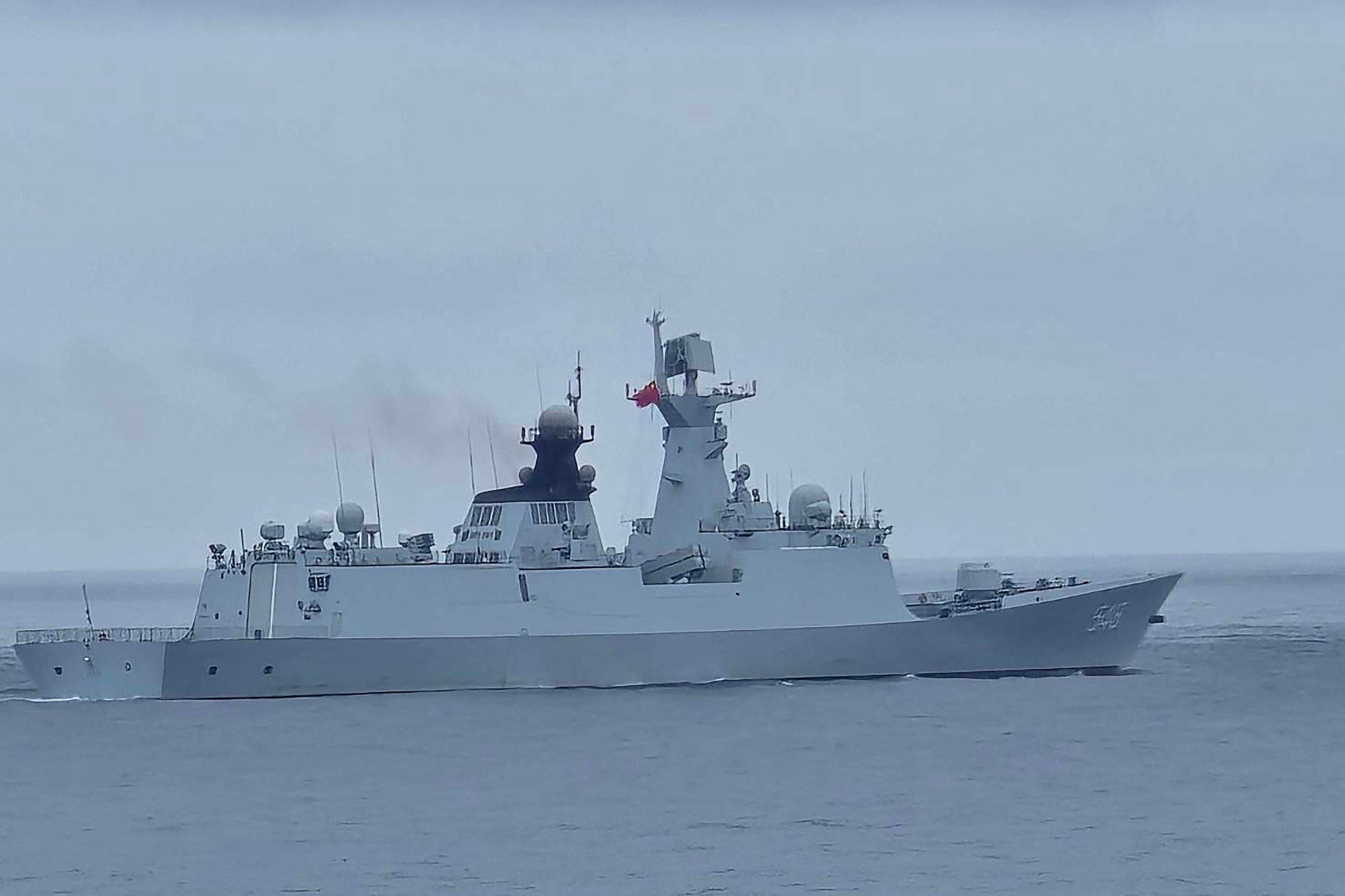 A Chinese military ship northwest of Pengjia Island, off the north coast of Taiwan, on May 23, 2024. (AFP).