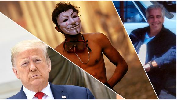 Tanto Donald Trump como su amigo, el fallecido multimillonario Jeffrey Epstein, estuvieron en la mira de los activistas de Anonymous durante su reaparición en los últimos días. Cualquiera puede ser un 'Anonymous', lo cual responde a una lógica. Fotos: AFP.