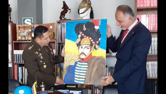 En noviembre de 2019 la Comisión Permanente de Historia del Ejército del Perú recibió del entonces embajador de Ucrania en nuestro país un cuadro para homenajear al soldado ucraniano Mykháilo Skybýtskyi, quien luchó por la independencia de América. (Foto: CPHEP)