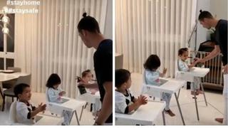 Cristiano Ronaldo enseñó a sus hijos a desinfectarse las manos | VIDEO