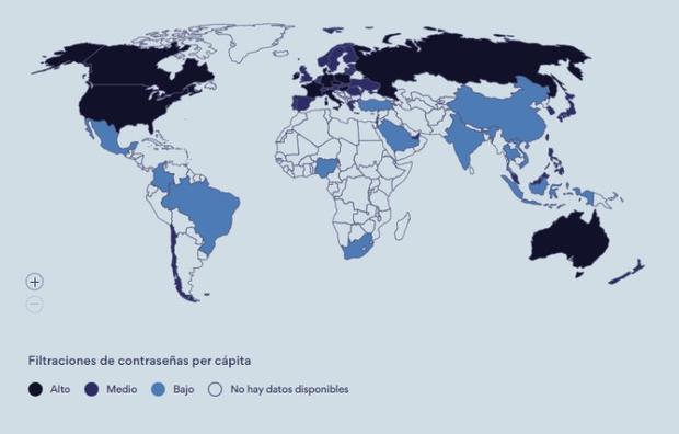 Países más afectados por filtraciones de contraseñas (Foto: NordPass)