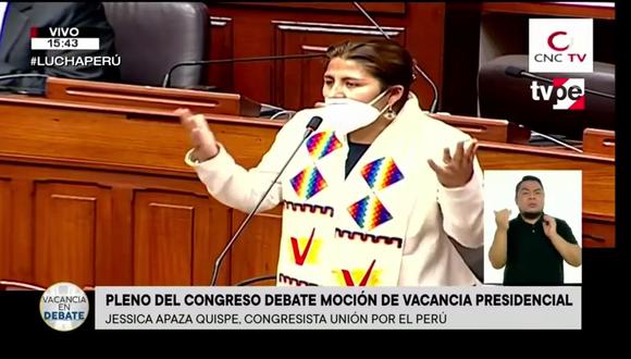 Yessica Apaza es precandidata al Parlamento Andino por Unión por el Perú. (Foto: Captura TV Perú)