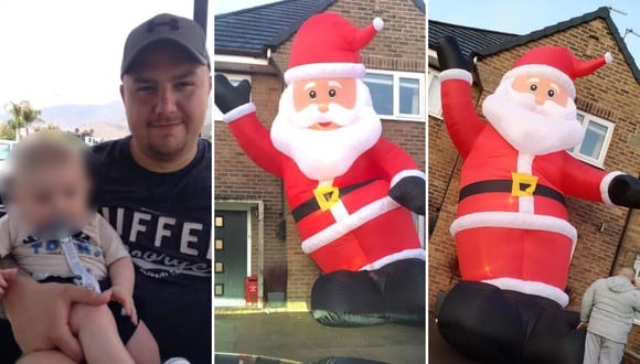 Un padre de familia desató las carcajadas de su vecindario al desplegar el inflable de Santa Claus que pidió por Internet. (Foto: Matty James en Facebook)