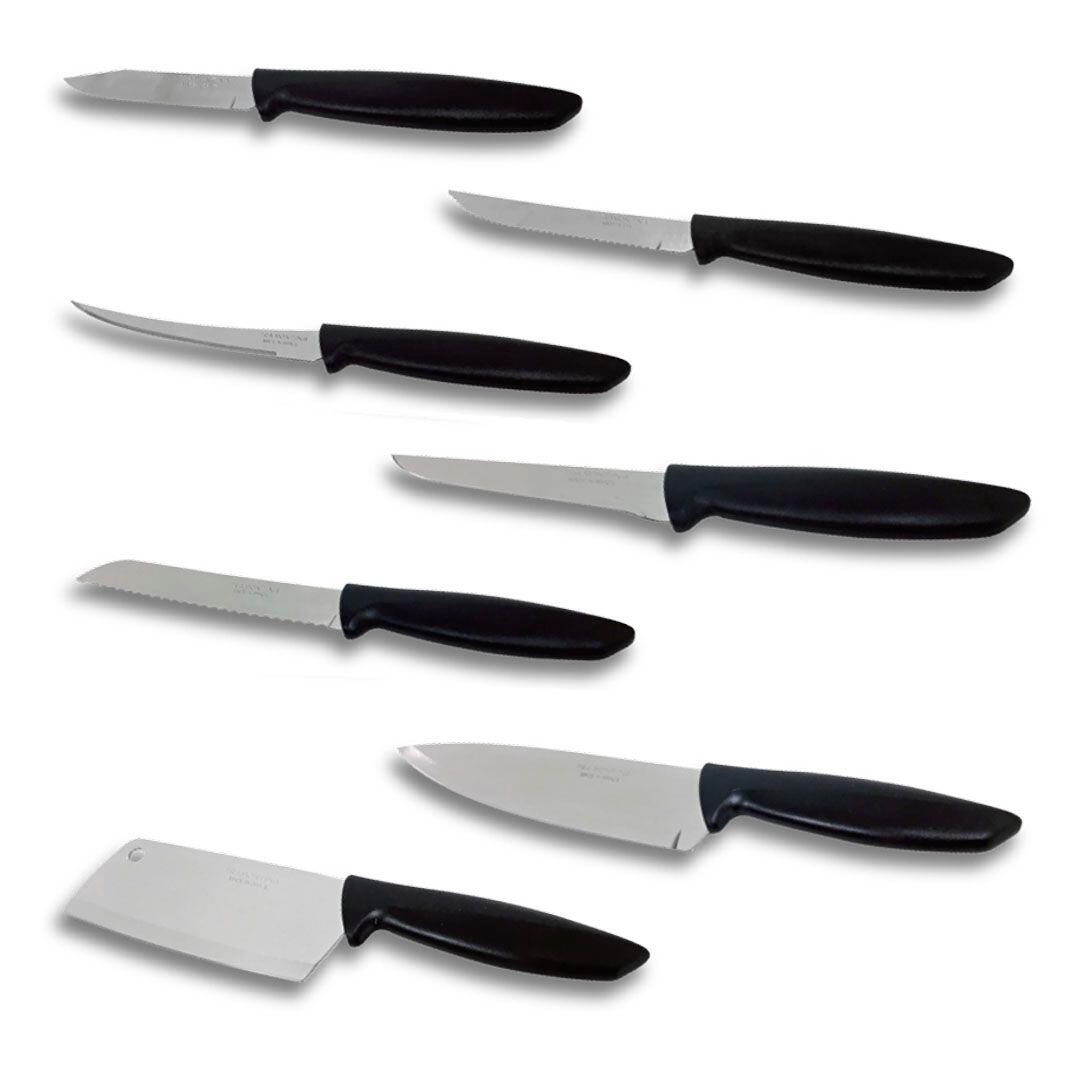 Un blister con 7 cuchillos de acero inoxidable y con mango ergonómico para un mejor uso en los cortos. 