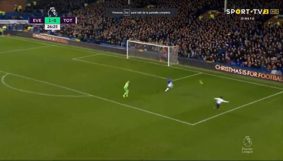 Son Heung-Min aprovechó una garrafal descoordinación entre Pickford y su defensa para anotar el 1-1 en el Tottenham vs. Everton por la Premier League (Foto: captura de pantalla)
