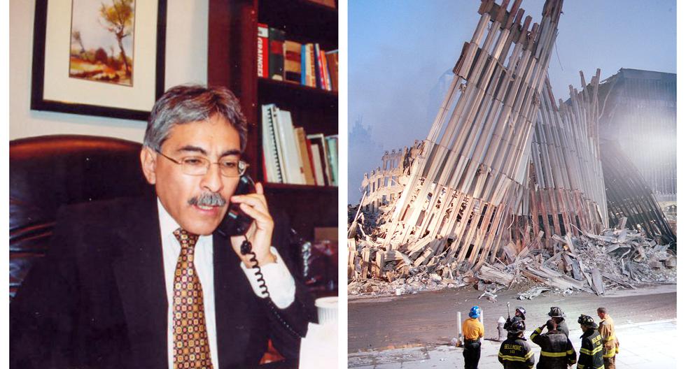 El funcionario encargado del consulado en Nueva York, Gabriel Pacheco a inicios de este siglo. A la derecha: escombros en la zona cero. (Fotos: Enrique Flor/ Getty Images).