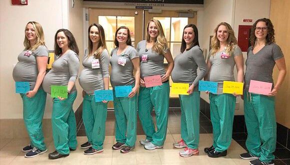 Nueve enfermeras de la misma unidad de partos de un hospital darán a luz al mismo tiempo. (Facebook)
