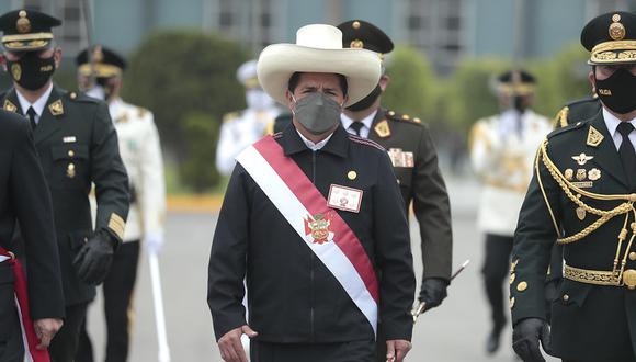 El presidente Pedro Castillo participa en la ceremonia por el trigésimo tercer aniversario de la creación de la Policía Nacional del Perú, ayer (Foto: Presidencia Perú).