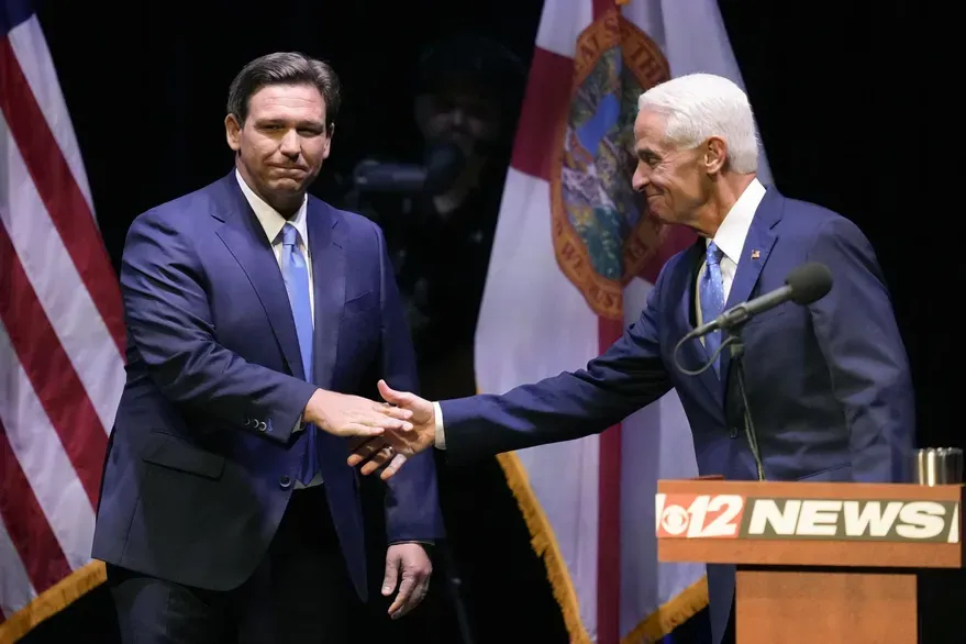 Ron DeSantis, Governor of Florida and Republican candidate and Charlie Crist, Democratic candidate.  (NBCNews).