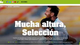 “Mucha altura, selección": prensa argentina celebra así la victoria de la ‘Albiceleste’ en La Paz | FOTOS