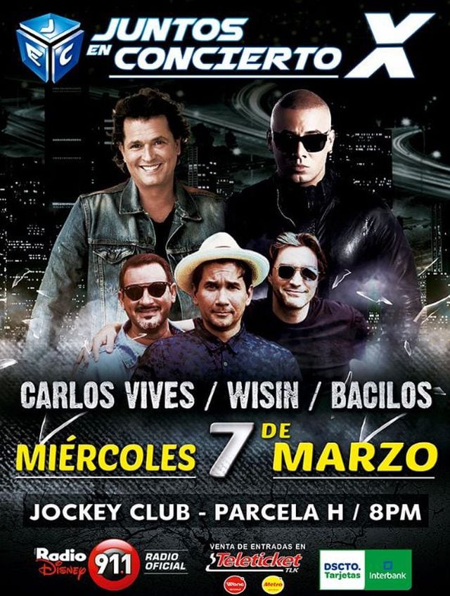 Música Juntos en Concierto Carlos Vives, Wisin y Bacilos en nueva