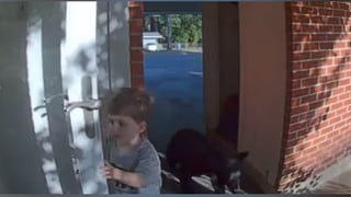Cámara de seguridad capta el encuentro entre un niño y un oso en la puerta de una casa