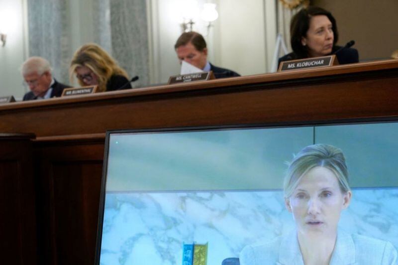 Antigone Davis, Facebook's global chief security officer, testifies remotely during a hearing at the US Senate Subcommittee on Consumer Protection, Product Safety and Data on September 30, 2021 (Getty Images).