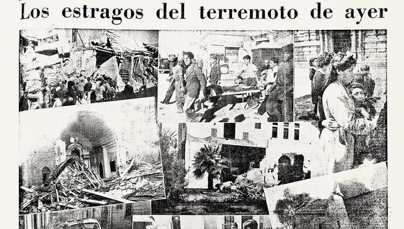 Portada de El Comercio del sábado 25 de mayo de 1940 que hace un resumen gráfico del devastador terremoto.