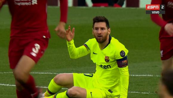 El manotazo de Robertson a Messi. (Foto: ESPN 2)