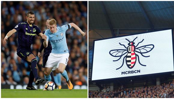 Durante el compromiso entre Manchester City y Everton se encendió el tablero electrónico para mostrar una "abeja obrera" con los colores de la bandera de Catalunya. (Foto: AFP)