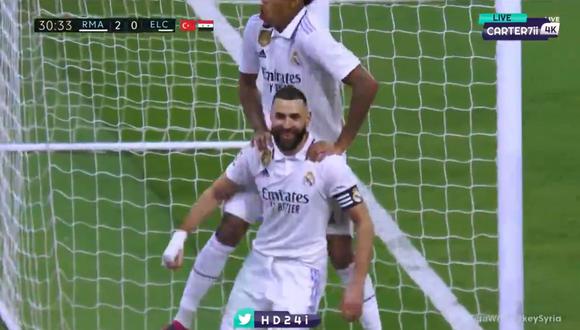 Karim Benzema anotó el 2-0 de Real Madrid vs. Elche, por LaLiga Santander. (Foto: beIN Sports)