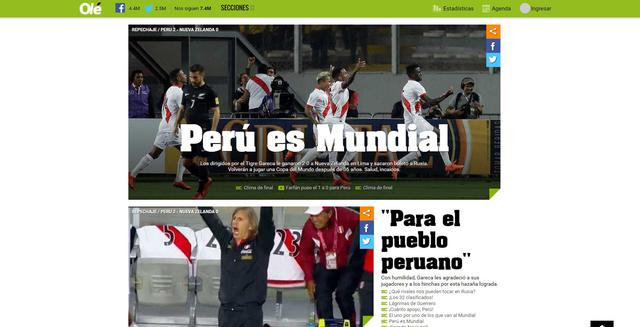 Los principales medios de comunicación de todo el mundo han quedado sorprendidos por la gesta épica que consiguió Perú. (Foto: captura de pantalla)
