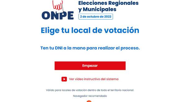 Plataforma "Elige tu local de votación" (Foto: ONPE)