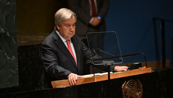 El secretario general de la ONU, Antonio Guterres, se dirige a la 78.ª Asamblea General de las Naciones Unidas en la ciudad de Nueva York el 19 de septiembre de 2023. (Foto de Ed JONES / AFP).