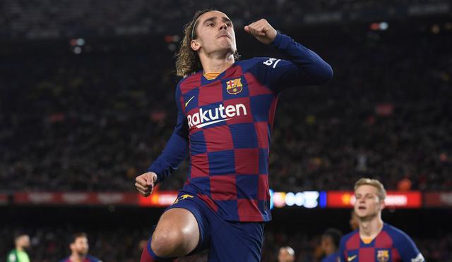 Barcelona's French forward Antoine Griezmann celebrates after scoring the opening goal during the Copa del Rey (King's Cup) football match between FC Barcelona and Club Deportivo Leganes SAD at the Camp Nou stadium in Barcelona, on January 30, 2020.  / AFP / Josep LAGO