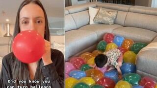 Madre comparte un truco para convertir unos globos en una cama inflable