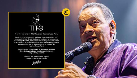 Tito Nieves anunció la cancelación de su participación en un festival de Huamachuco | Foto: Composición EC