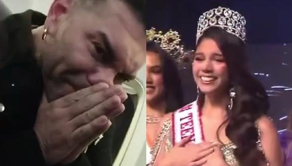 Carlos Barraza y su emotiva reacción tras enterarse que su hija Gaela ganó el Miss Teen Model World 2023. (Foto: Captura de video)