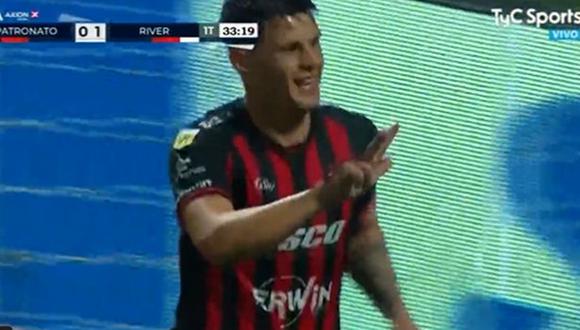 Gol de Marcelo Estibarribia para el 1-1 en River Plate vs. Patronato. (Captura: TyC Sports)