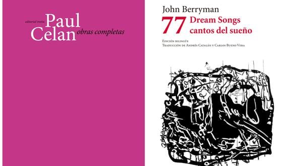 "Obras completas" de Paul Celan y "77 cantos del sueño" de John Berryman son las lecturas recomendadas de esta semana. (Fuente: Composición con imágenes de Editorial Trotta y Editorial Vaso Roto)