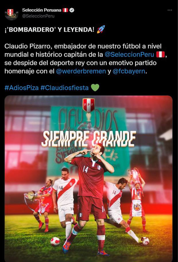La selección peruana dedicó una publicación a Claudio Pizarro. (Foto: Captura)