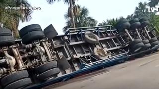 Pucallpa: tráiler con más de 500 cajas de cerveza se despista en la carretera Federico Basadre 