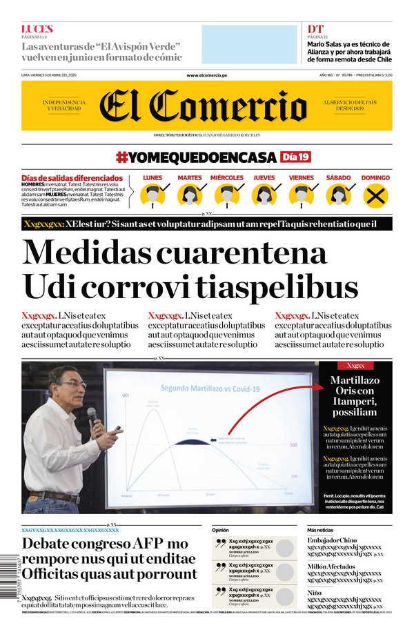 Esta es la primera maqueta de la portada del 2 de abril. Es el "esqueleto" sobre el que se trabajará el resto de contenidos.