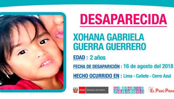 El Ministerio del Interior activó la alerta Amber para buscar a la niña que ayer desapareció en Cañete. (Mininter)