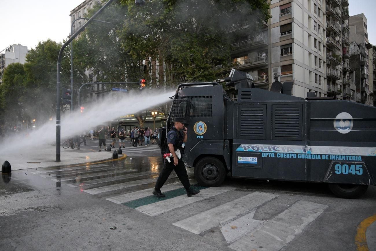 Police used water cannons against protesters.  (GET IMAGES).