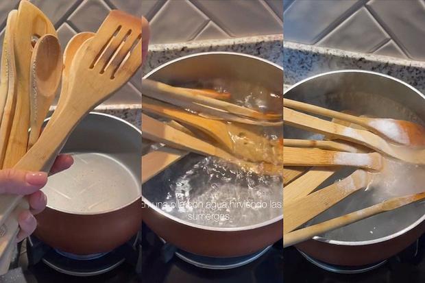Truco para limpiar las cucharas de madera de la cocina