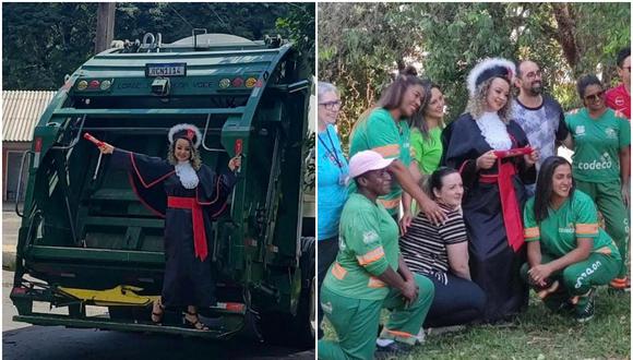 La historia viral de la ex recolectora que posó junto al camión de basura para su graduación de abogada: “hay que aferrarse a los sueños”. (Foto: Codeca / Facebook)