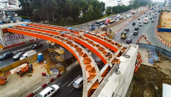 La Municipalidad de Lima informó que se ha instalado seis grandes vigas en donde correrá una pista que unirá los estribos oeste y este del intercambio vial. (Foto: Difusión)