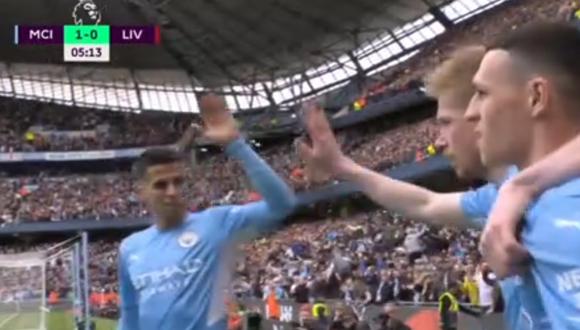 De Bruyne adelanta el marcador a favor de Manchester City. Foto: Captura de pantalla de ESPN.